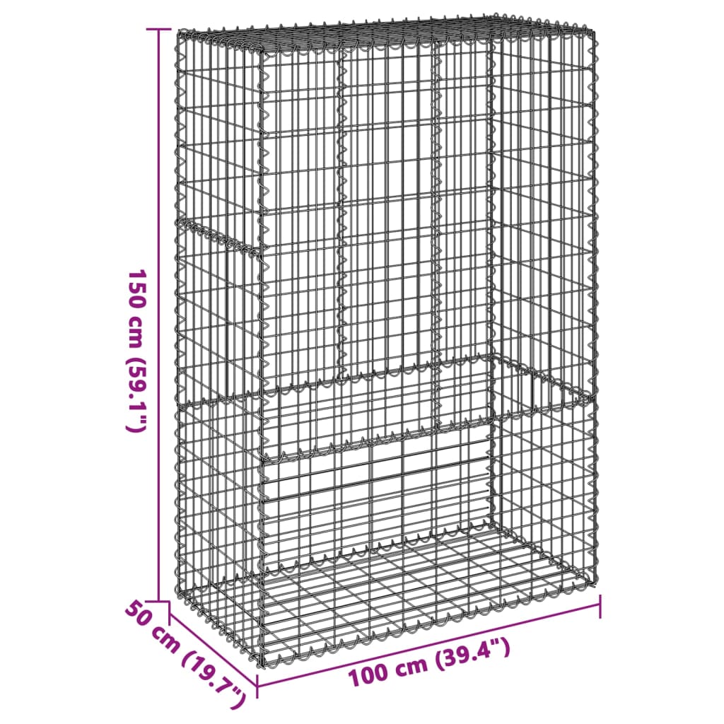 vidaXL Cesto gabião com cobertura 100x50x150 cm ferro galvanizado