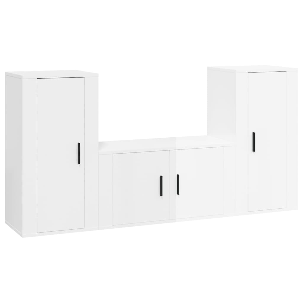 vidaXL 3 pcs conjunto móveis de TV madeira processada branco brilhante