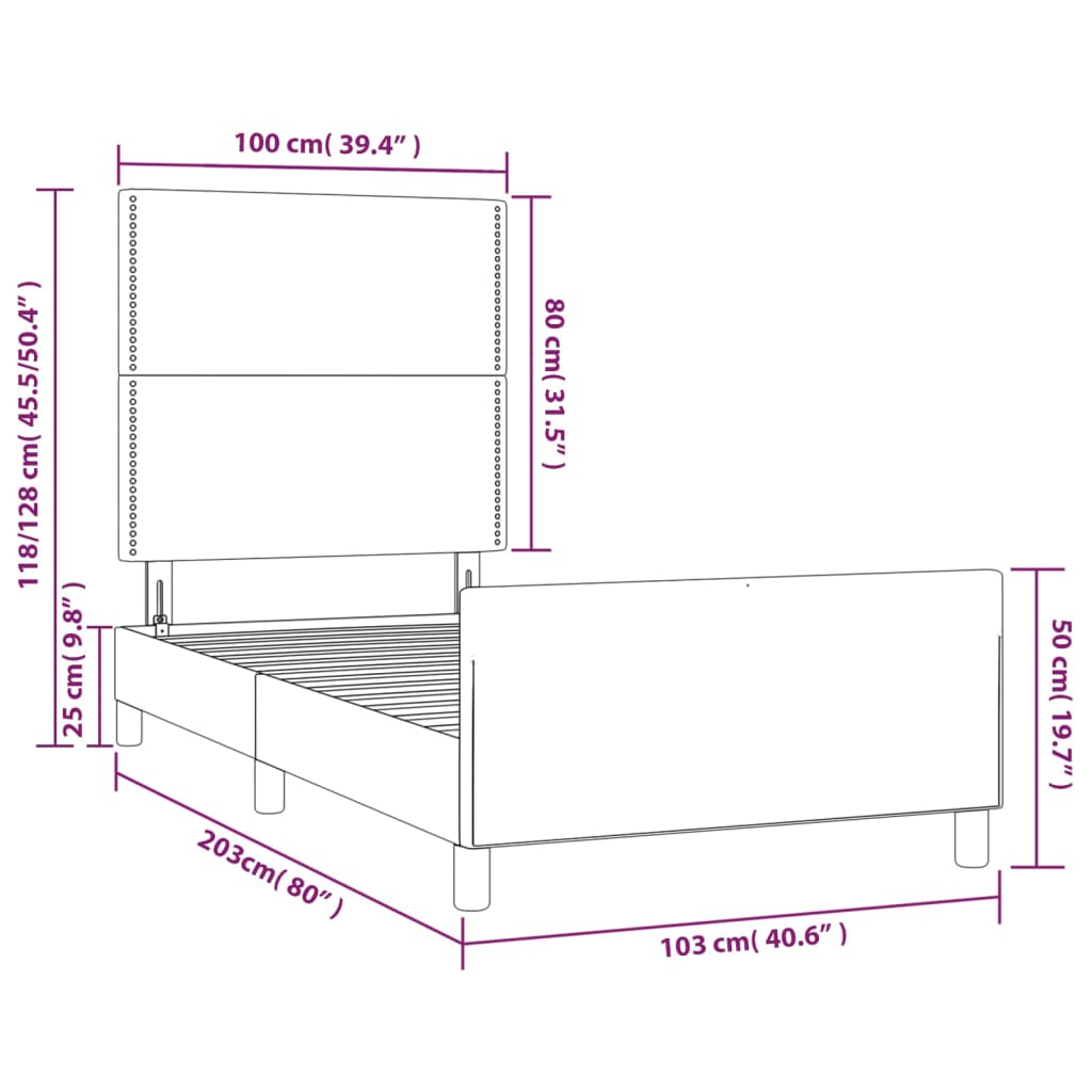 vidaXL Estrutura de cama c/ cabeceira 100x200 cm tecido azul