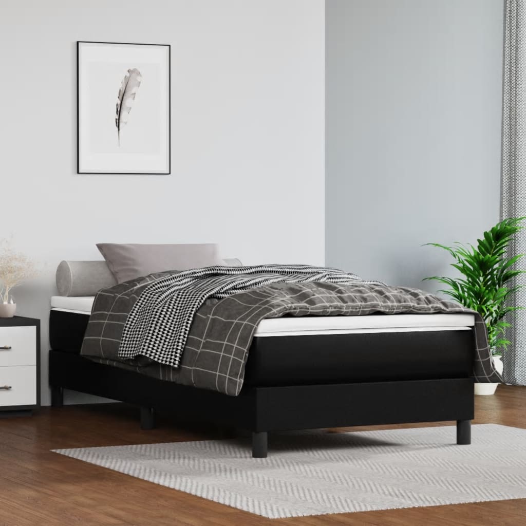 vidaXL Cama com molas/colchão 80x200 cm couro artificial preto