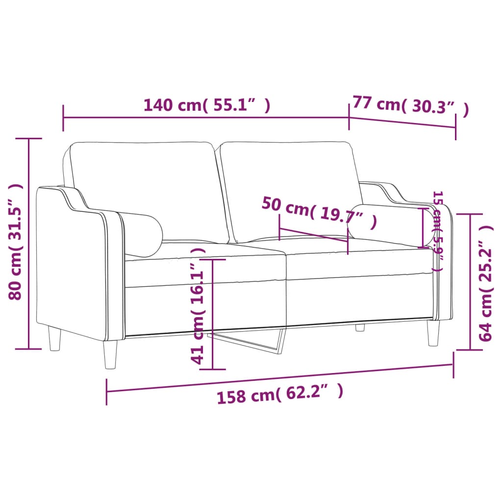 vidaXL Sofá 2 lugares + almofadas decorativas 140 cm tecido preto