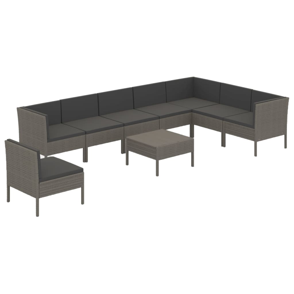 vidaXL 9 pcs conjunto lounge de jardim c/ almofadões vime PE cinzento