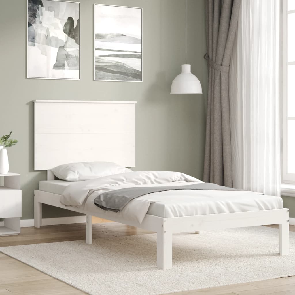 vidaXL Estrutura de cama com cabeceira 100x200cm madeira maciça branco