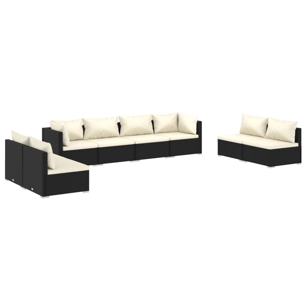 vidaXL 8 pcs conjunto lounge de jardim c/ almofadões vime PE preto