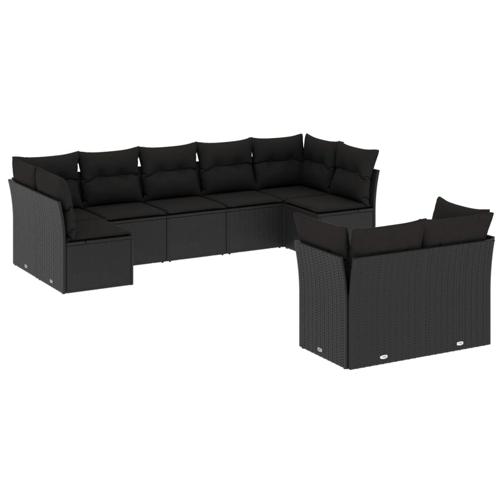 vidaXL 9 pcs conjunto de sofás p/ jardim c/ almofadões vime PE preto