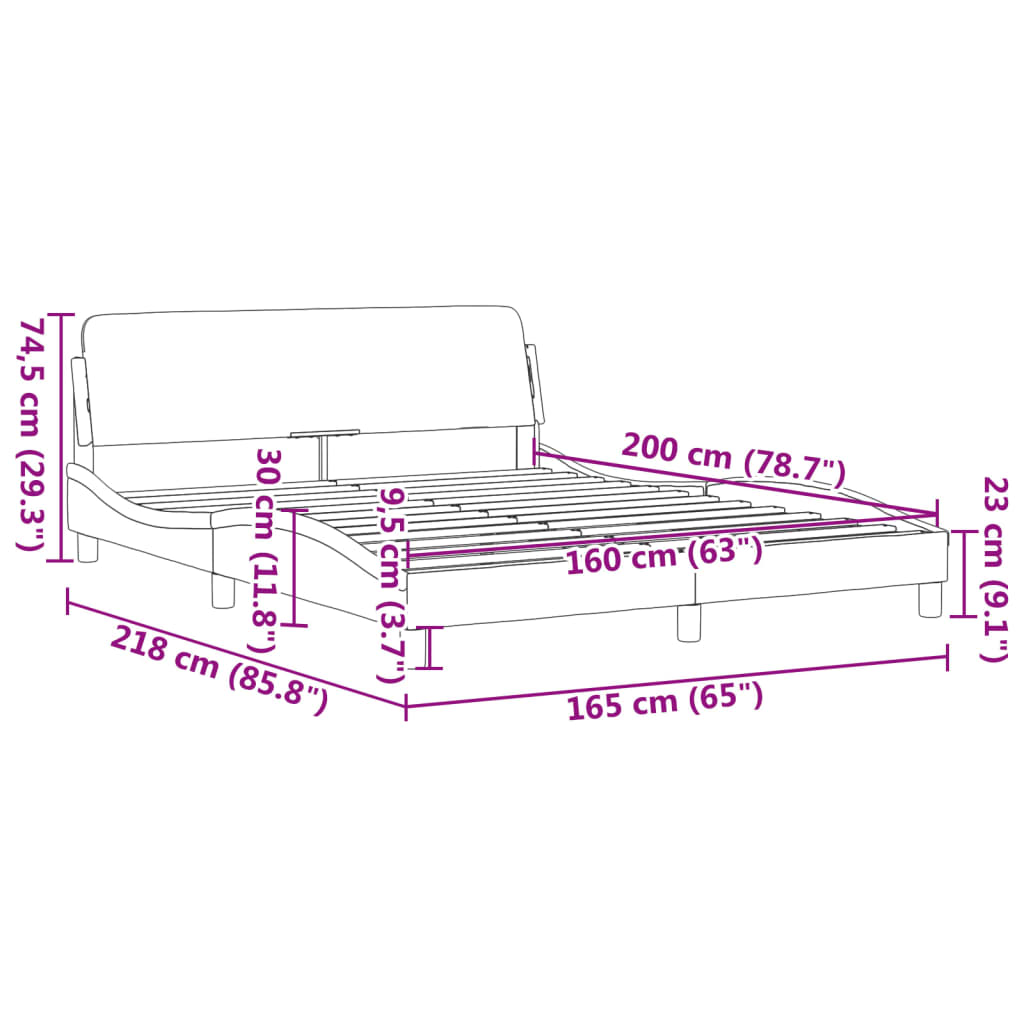 vidaXL Estrutura cama c/ cabeceira 160x200cm couro artif. preto/branco