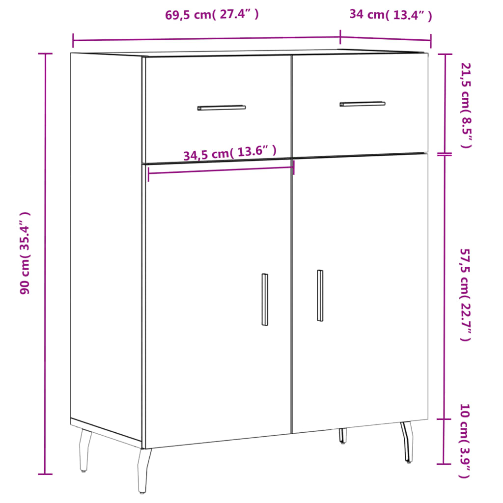 vidaXL Aparador 69,5x34x90 cm derivados de madeira cinzento sonoma