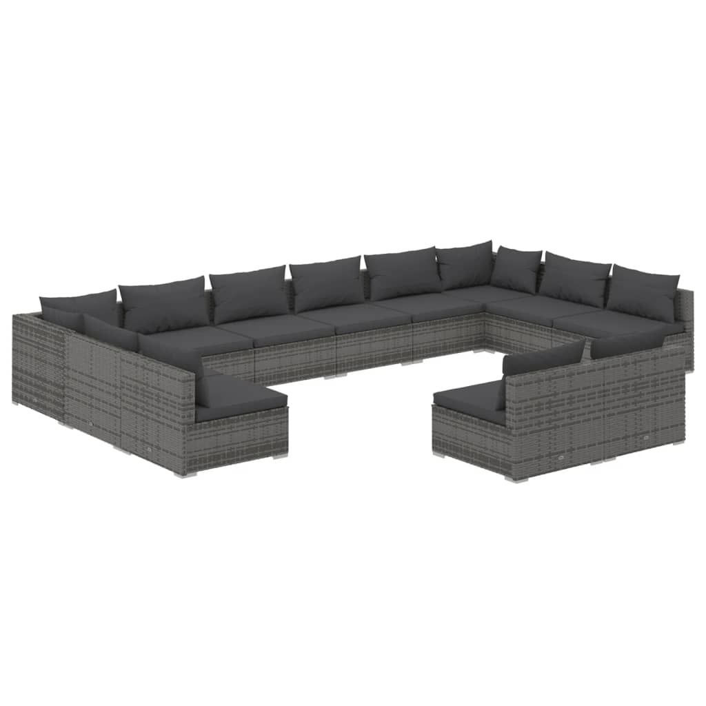 vidaXL 12 pcs conjunto lounge de jardim c/ almofadões vime PE cinzento