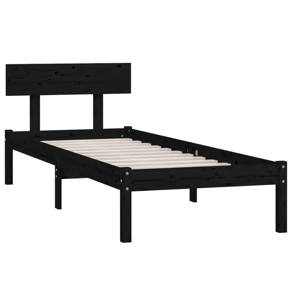 vidaXL Estrutura cama pequena solteiro 75x190 cm madeira maciça preto