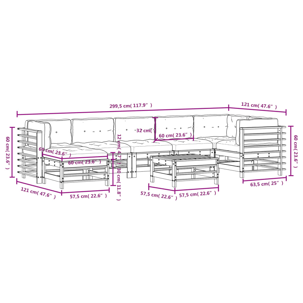 vidaXL 8 pcs conjunto lounge de jardim c/ almofadões pinho impregnado