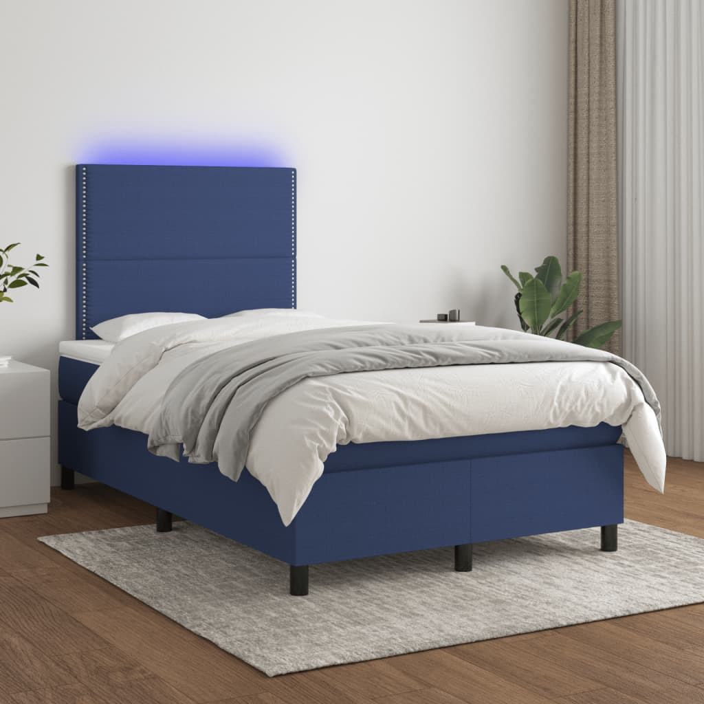 vidaXL Cama box spring c/ colchão e LED 120x190 cm tecido azul