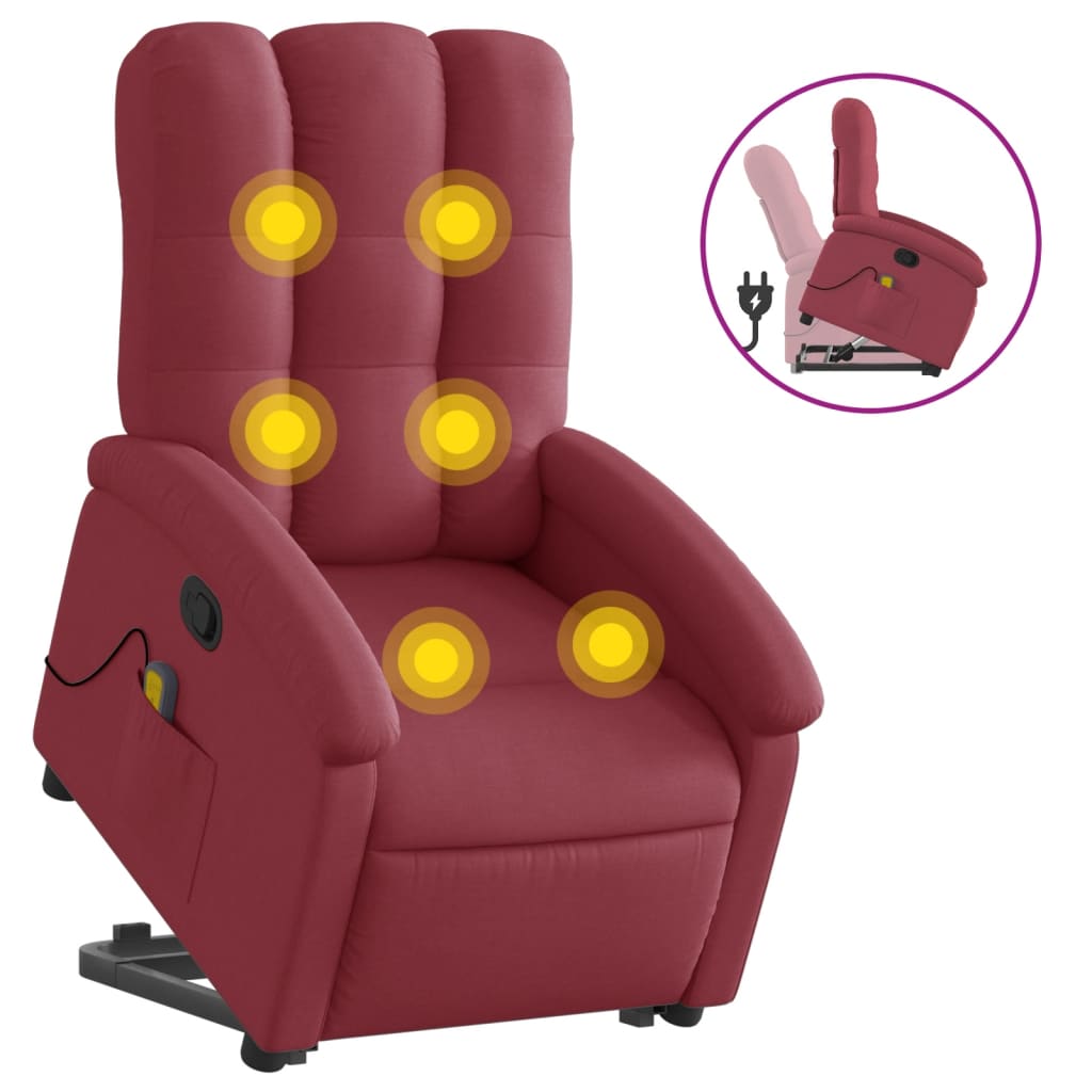 vidaXL Poltrona de massagens reclin. elevatória tecido vermelho tinto