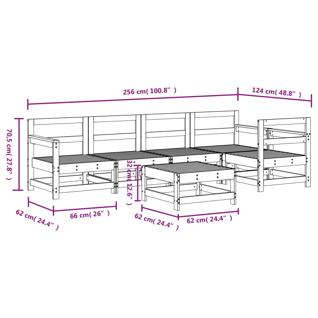 vidaXL 6 pcs conjunto lounge de jardim pinho maciço cinzento