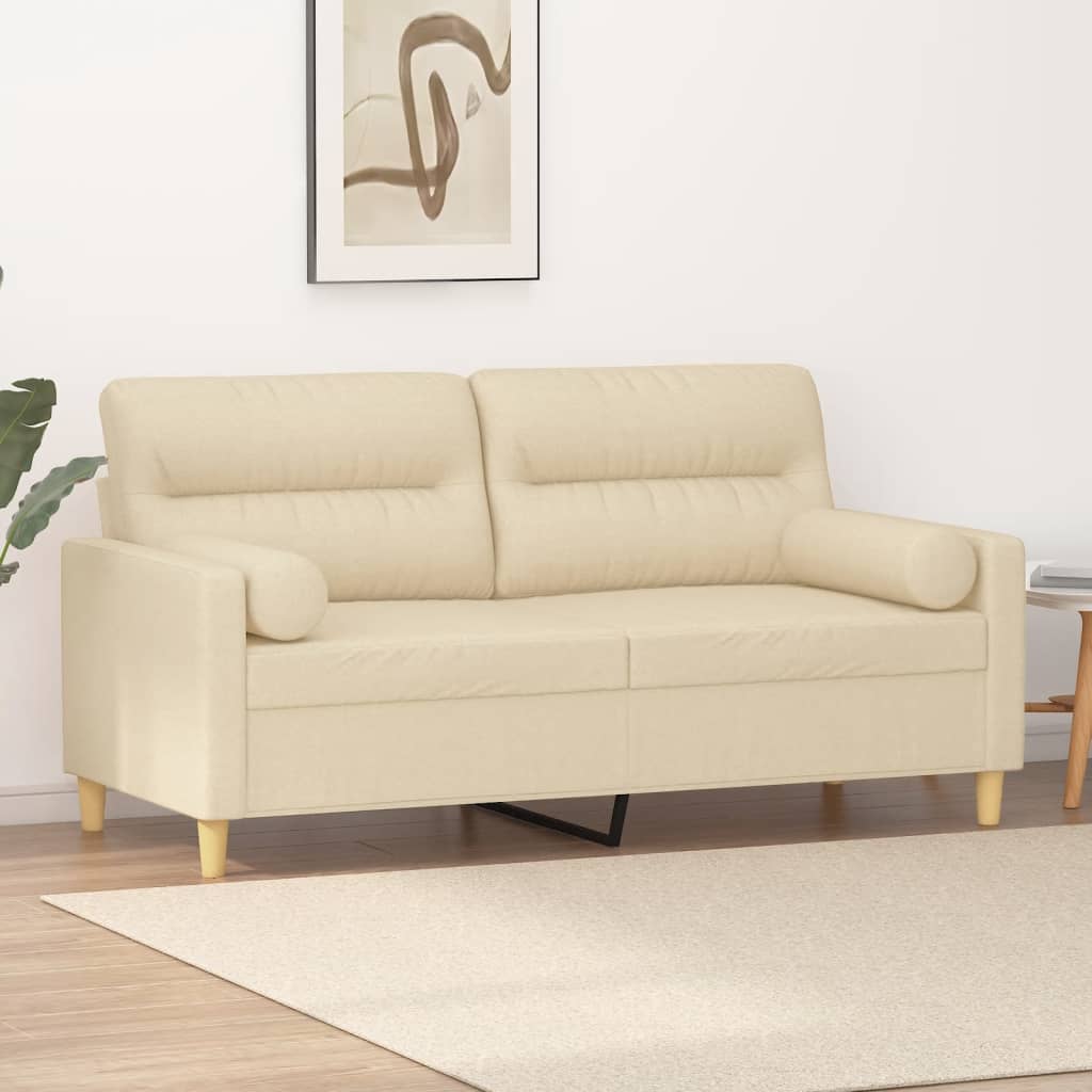 vidaXL Sofá 2 lugares + almofadas decorativas 140 cm tecido cor creme