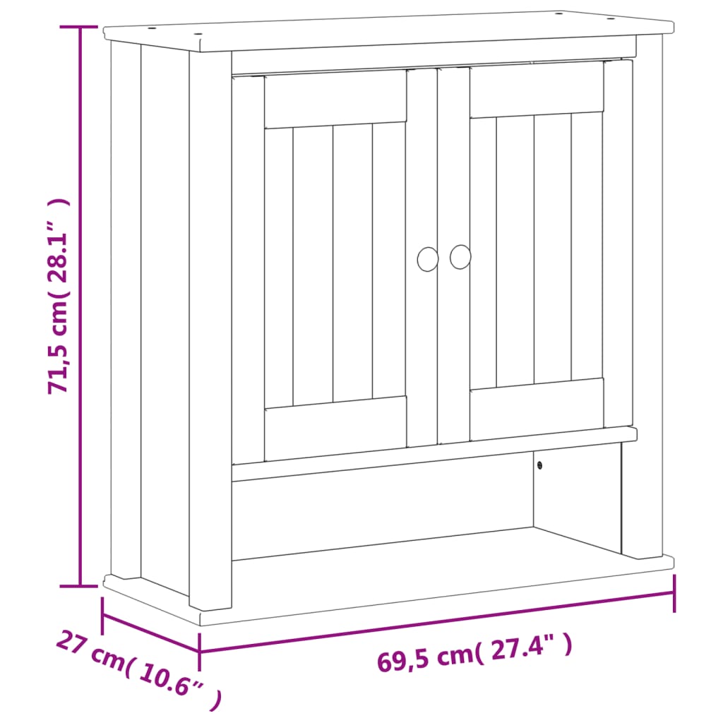 vidaXL Móvel de parede p/ WC BERG 69,5x27x71,5cm madeira maciça branco