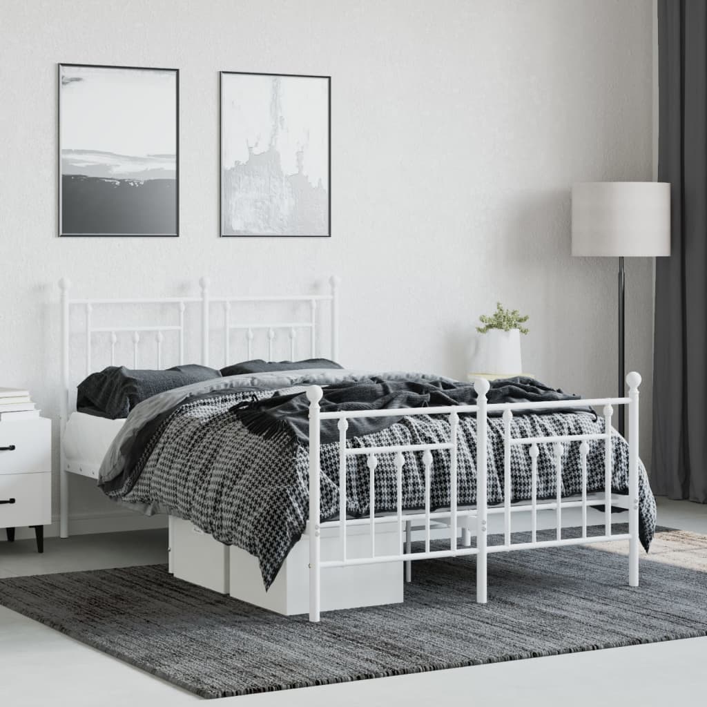 vidaXL Estrutura de cama com cabeceira e pés 135x190 cm metal branco