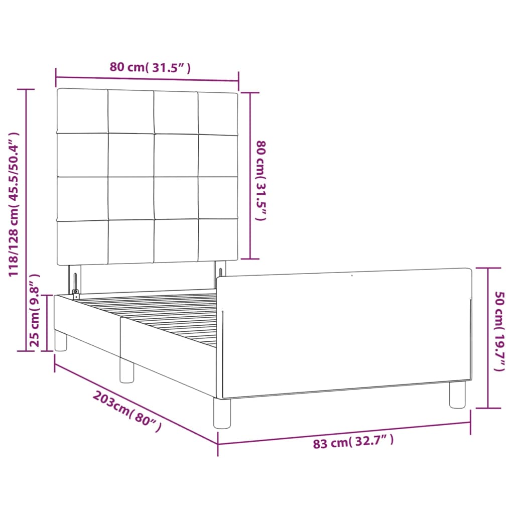 vidaXL Estrutura de cama c/ cabeceira tecido cor creme 80x200 cm