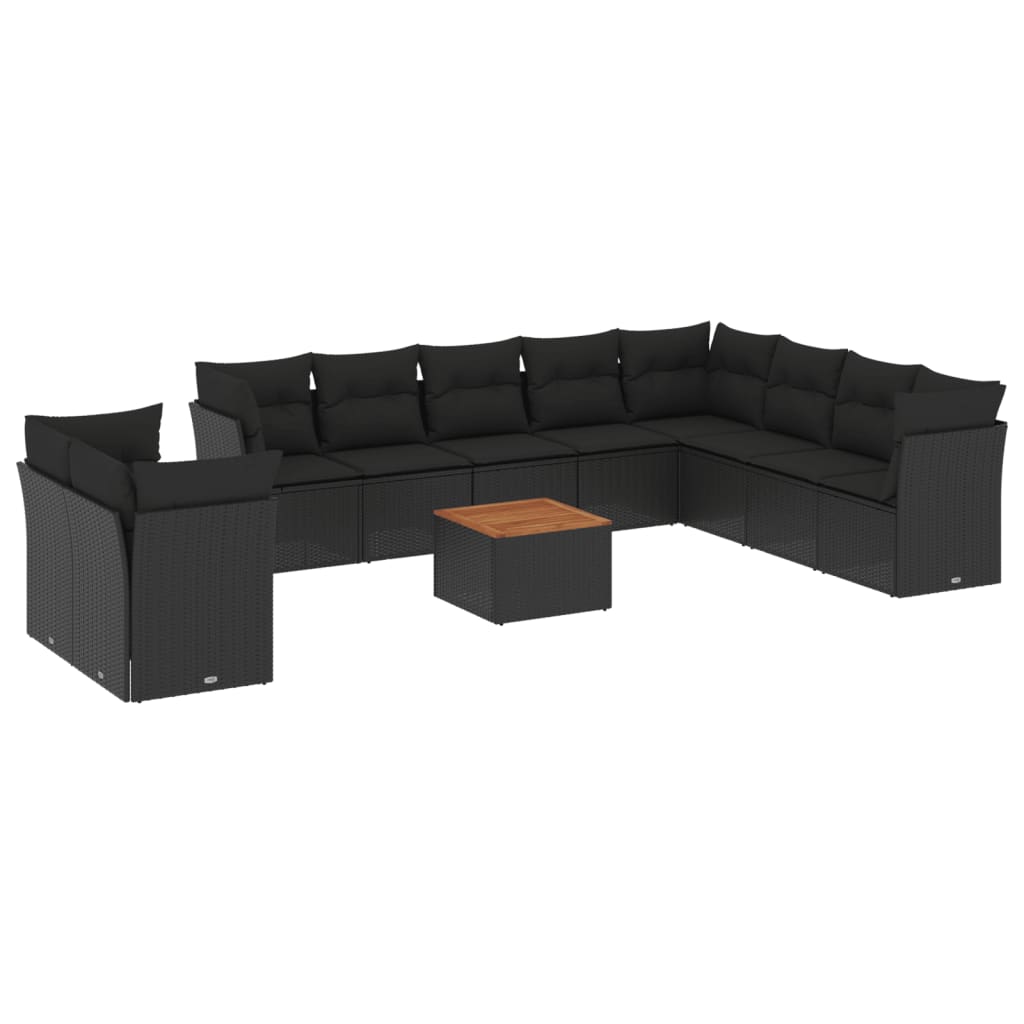 vidaXL 11 pcs conjunto sofás de jardim c/ almofadões vime PE preto