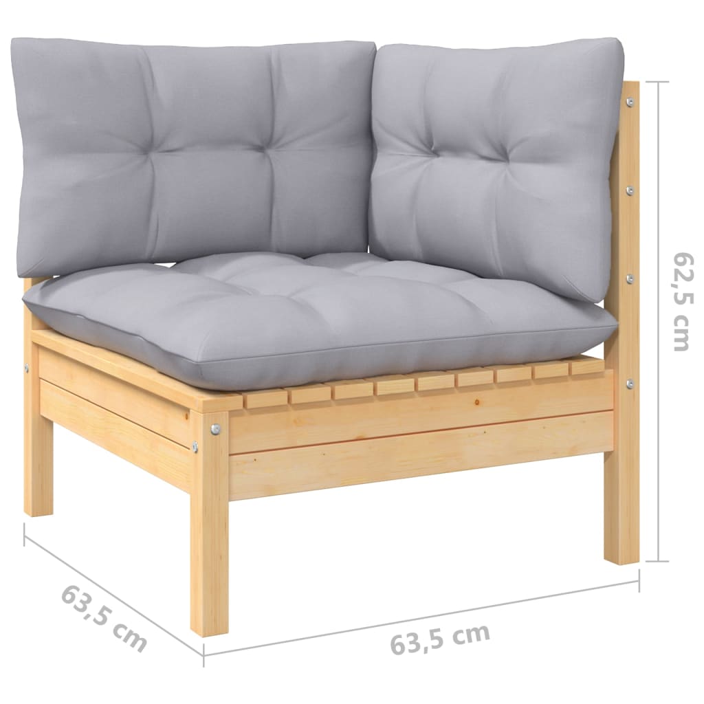 vidaXL 8 pcs conjunto lounge de jardim + almofadões cinza pinho maciço