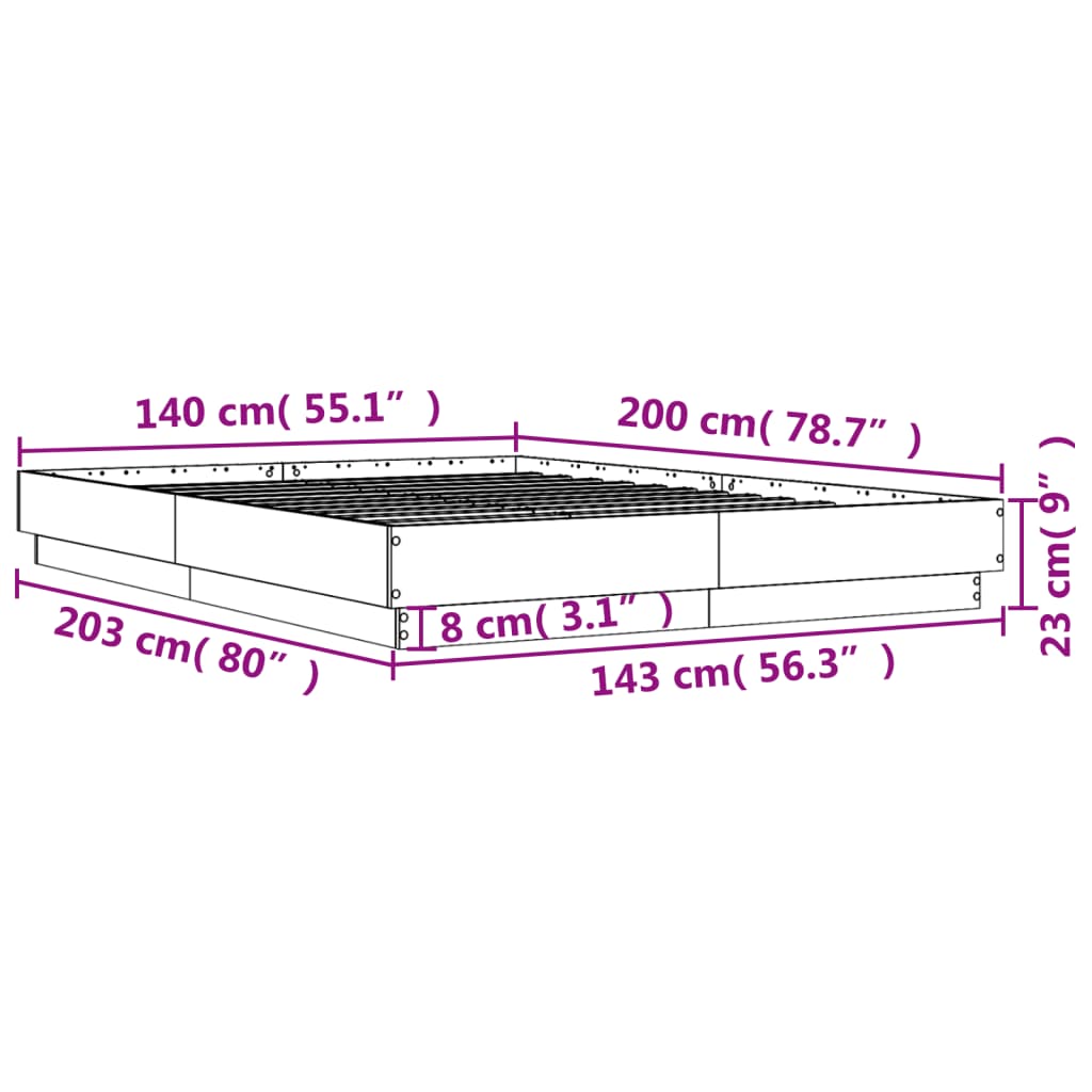 vidaXL Estrutura de cama com luzes LED 140x200 cm carvalho sonoma