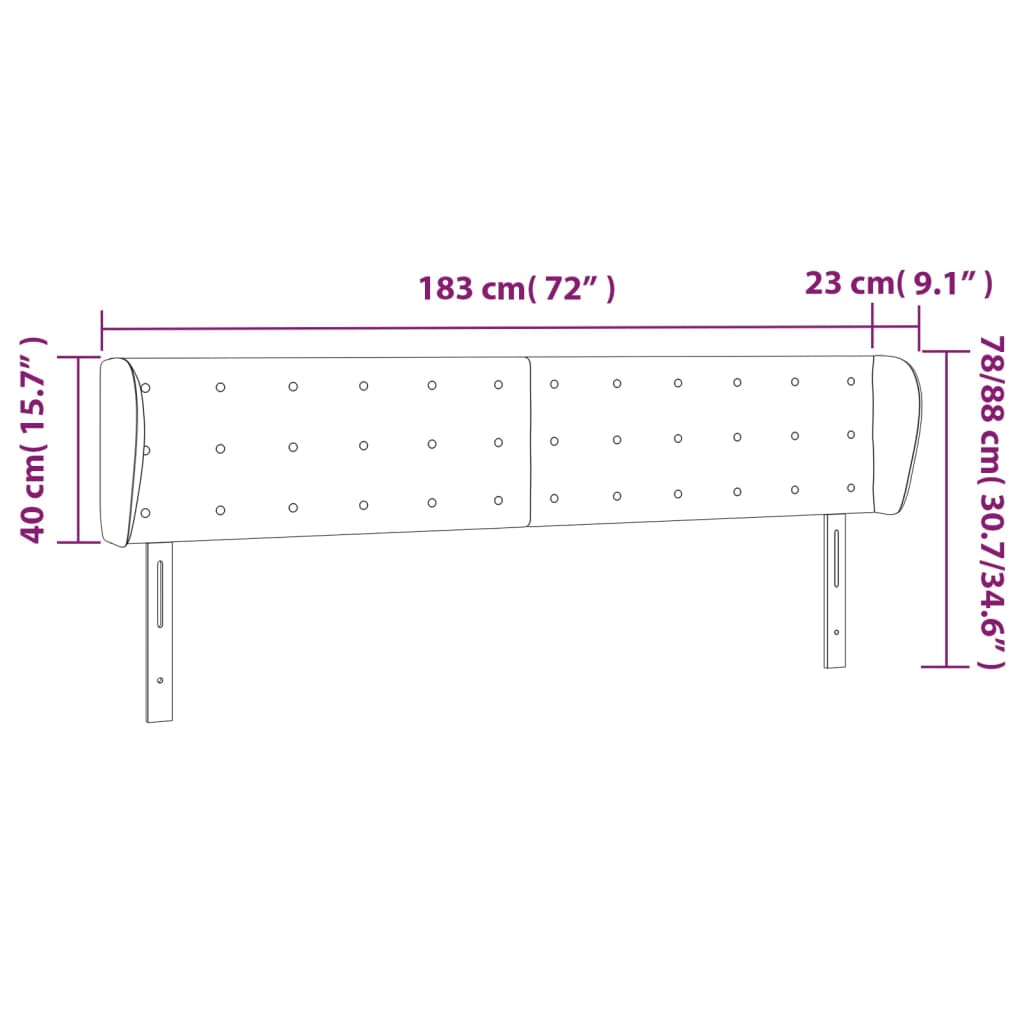 vidaXL Cabeceira de cama c/ abas tecido 183x23x78/88cm cinzento-escuro