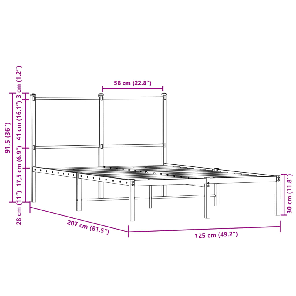 vidaXL Estrutura de cama sem colchão 120x200cm metal carvalho castanho