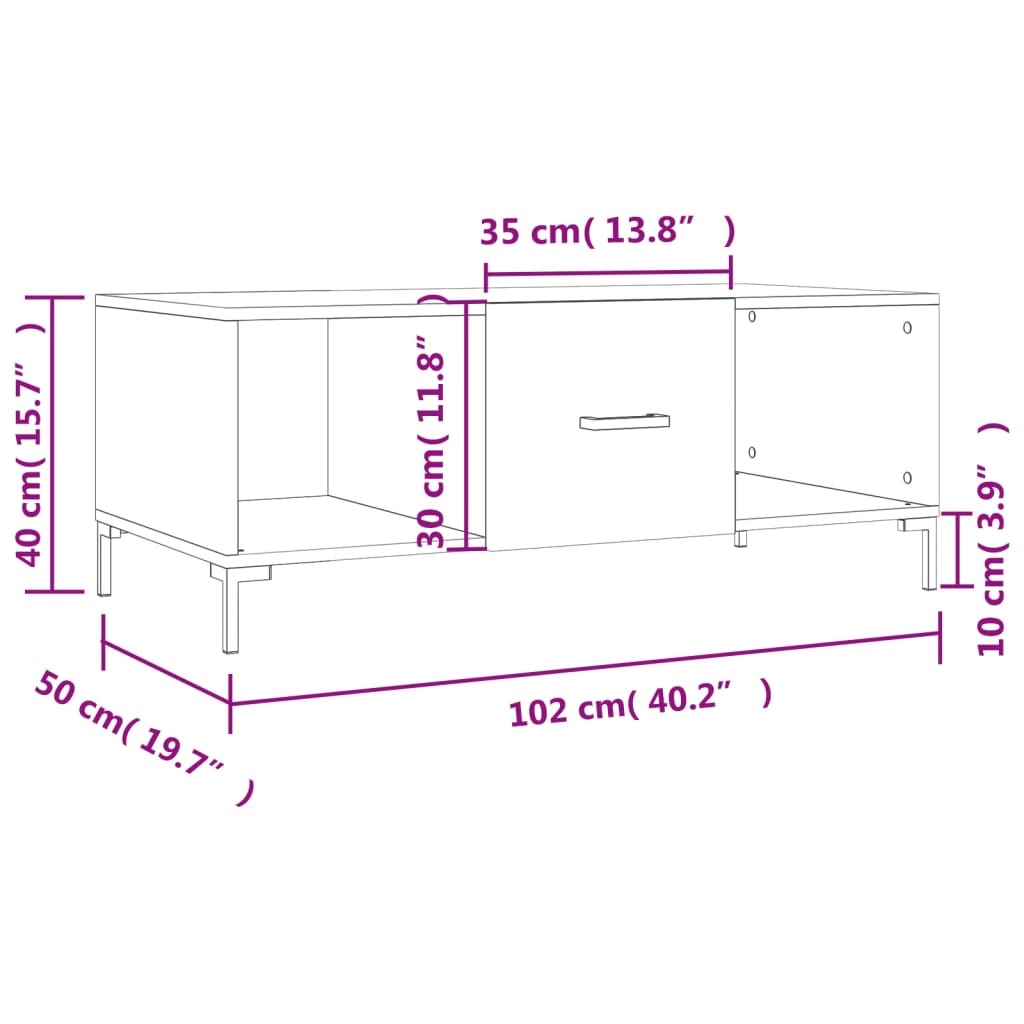 vidaXL Mesa de centro 102x50x40 cm madeira processada branco