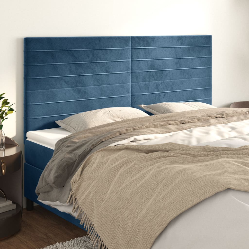 vidaXL Cabeceira de cama 4 pcs veludo 90x5x78/88 cm azul-escuro