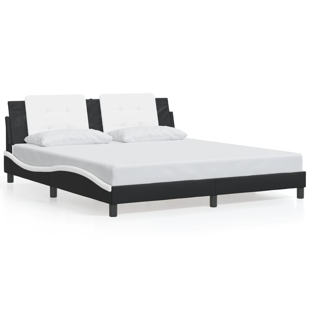 vidaXL Estrutura cama c/ luzes LED 180x200cm couro artif. preto/branco