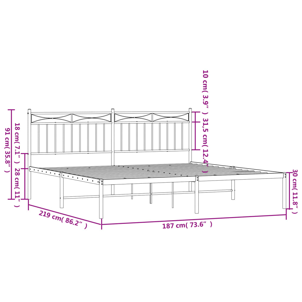 vidaXL Estrutura de cama com cabeceira 183x213 cm metal preto