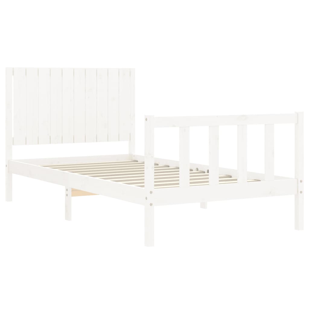 vidaXL Estrutura de cama com cabeceira 100x200cm madeira maciça branco