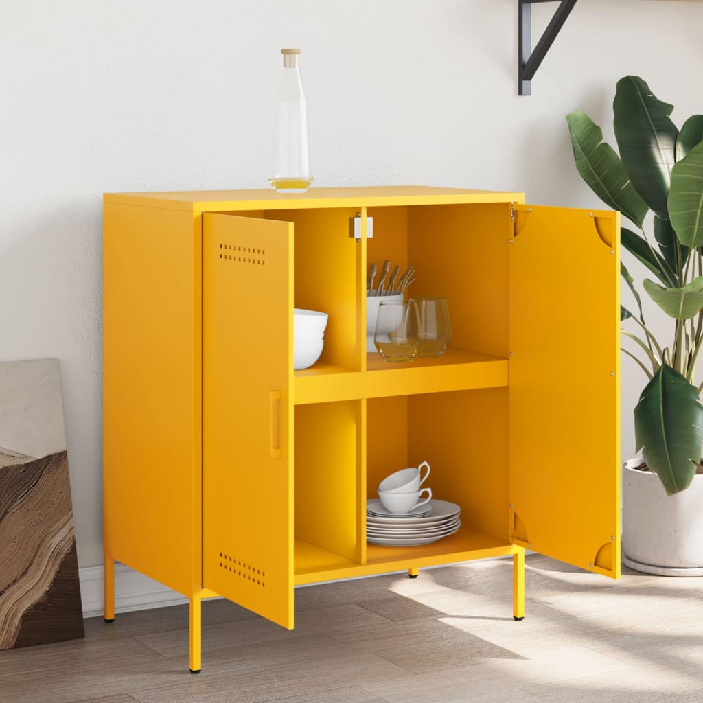 vidaXL Aparador 68x39x79 cm aço amarelo mostarda