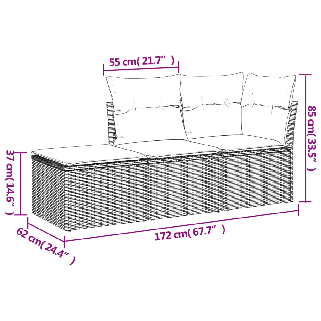 vidaXL 3 pcs conjunto de sofás p/ jardim com almofadões vime PE bege