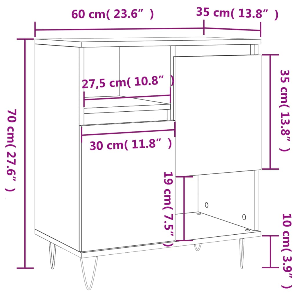 vidaXL Aparador 60x35x70 cm derivados de madeira cinzento sonoma