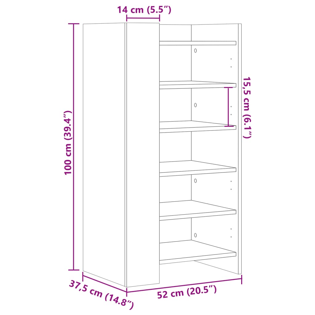 vidaXL Sapateira 52x37,5x100 cm derivados de madeira cinzento sonoma