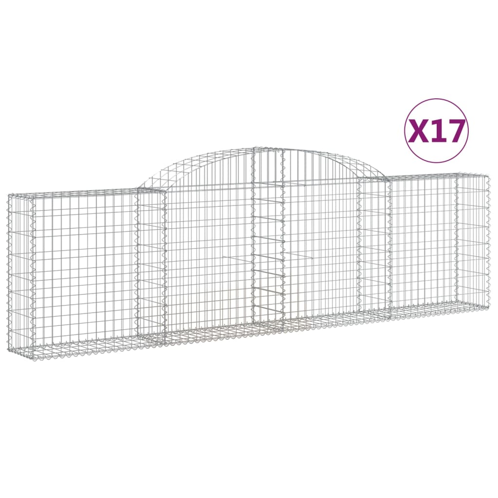 vidaXL Cestos gabião arqueados 17pcs 300x30x80/100cm ferro galvanizado