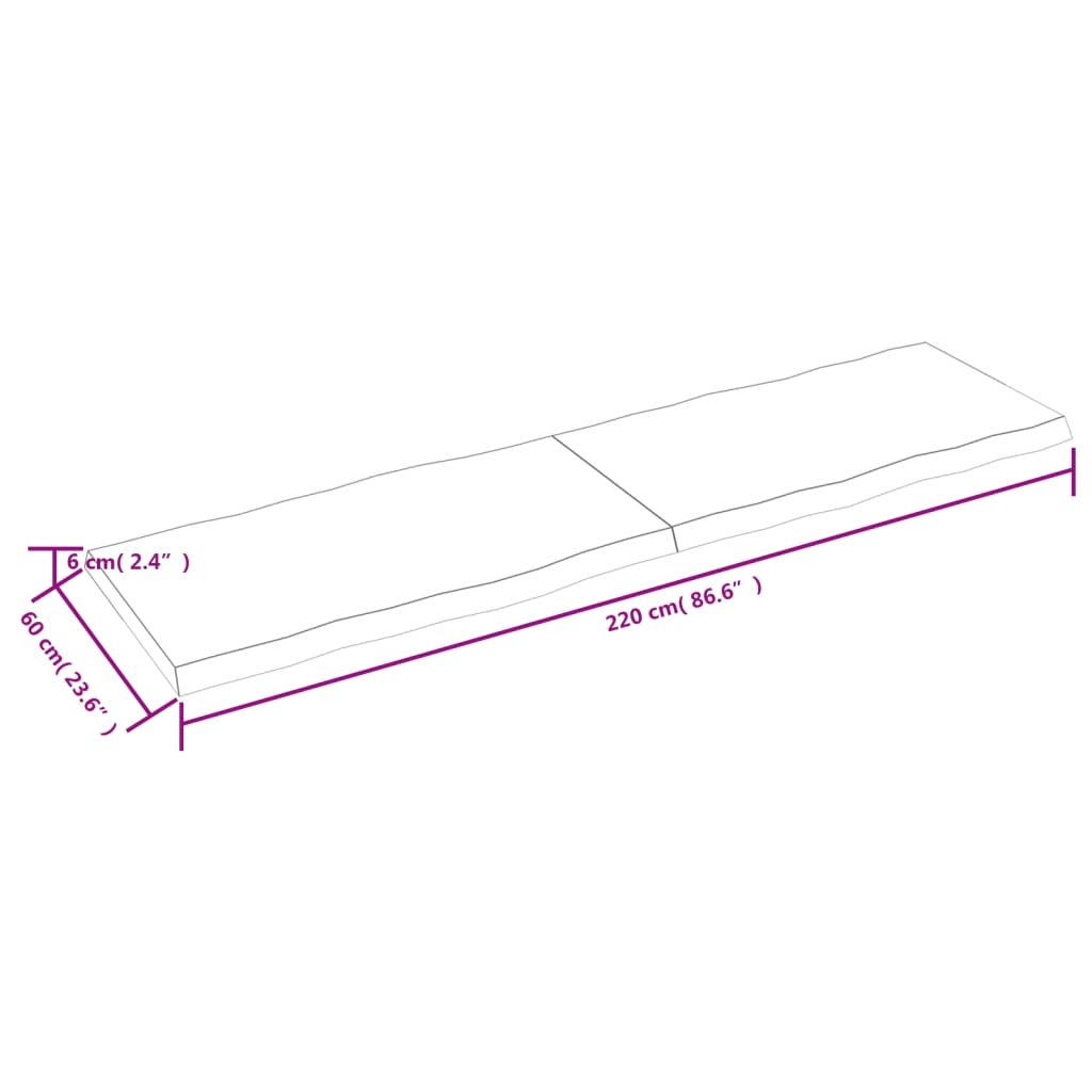 vidaXL Tampo de mesa com bordas vivas carvalho tratado castanho-claro