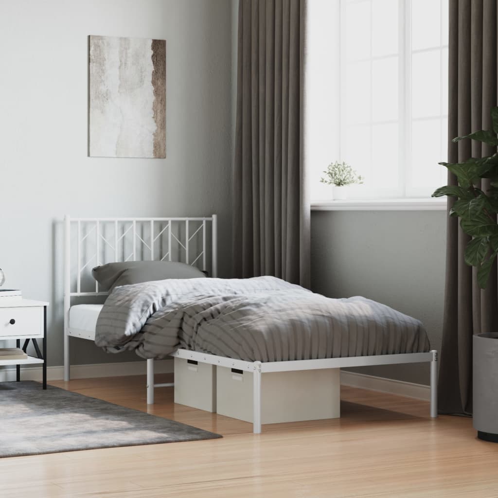 vidaXL Estrutura de cama com cabeceira 90x190 cm metal branco