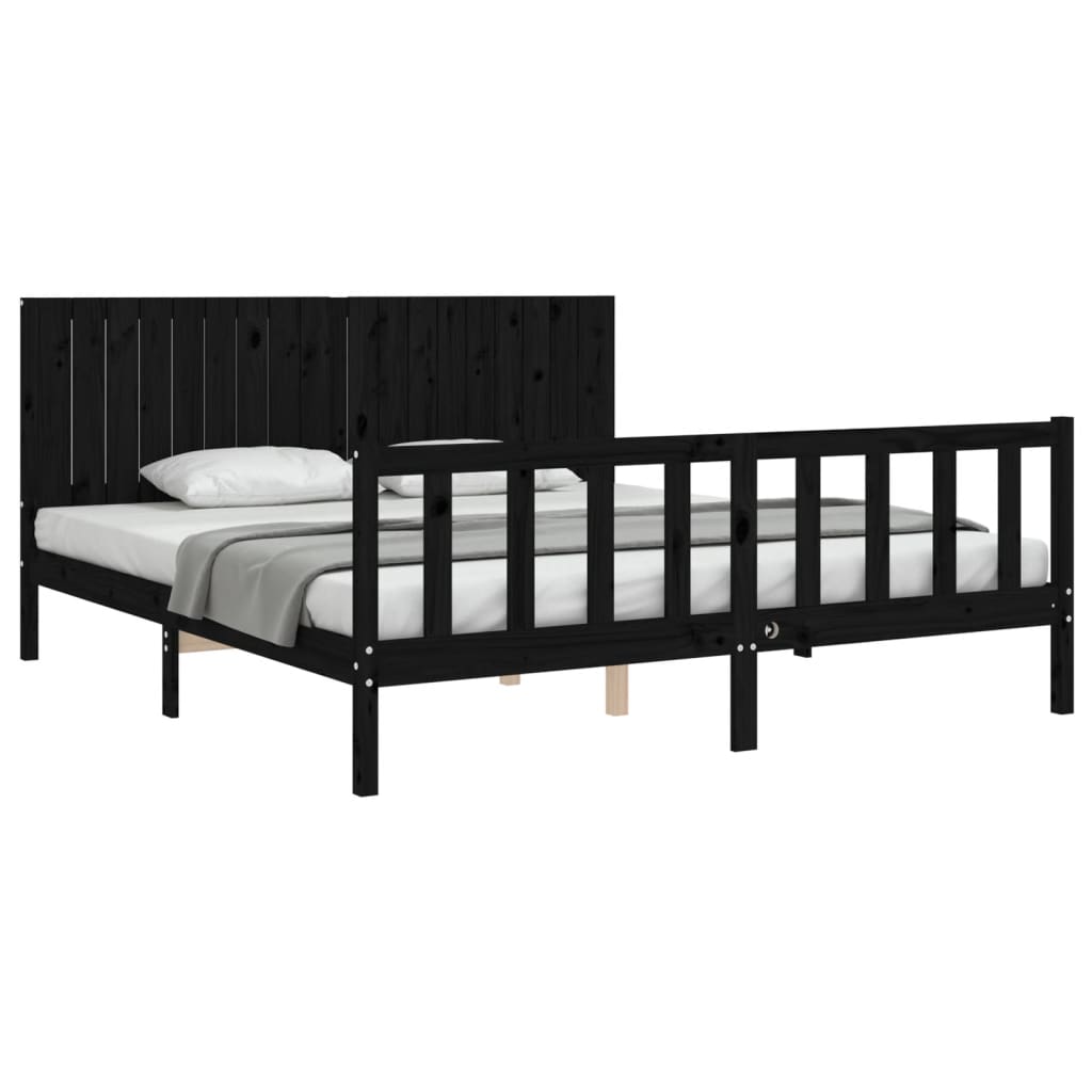 vidaXL Estrutura cama Super King Size c/cabeceira madeira maciça preto