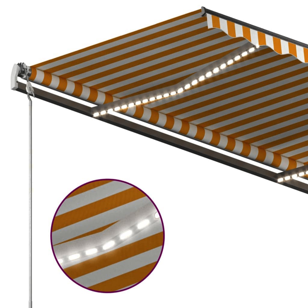 vidaXL Toldo automático c/ LED e sensor de vento 4x3 m amarelo/branco