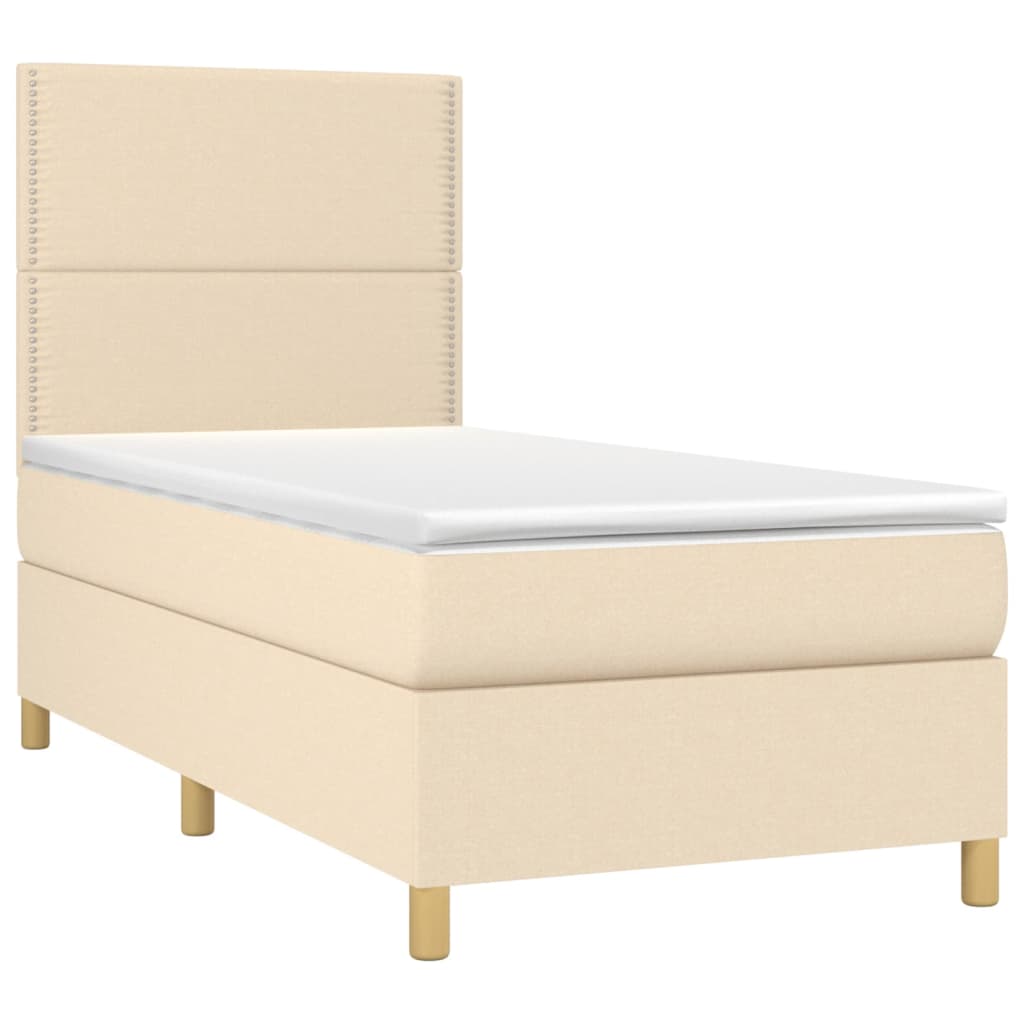 vidaXL Cama box spring c/ colchão e LED 90x200 cm tecido cor creme