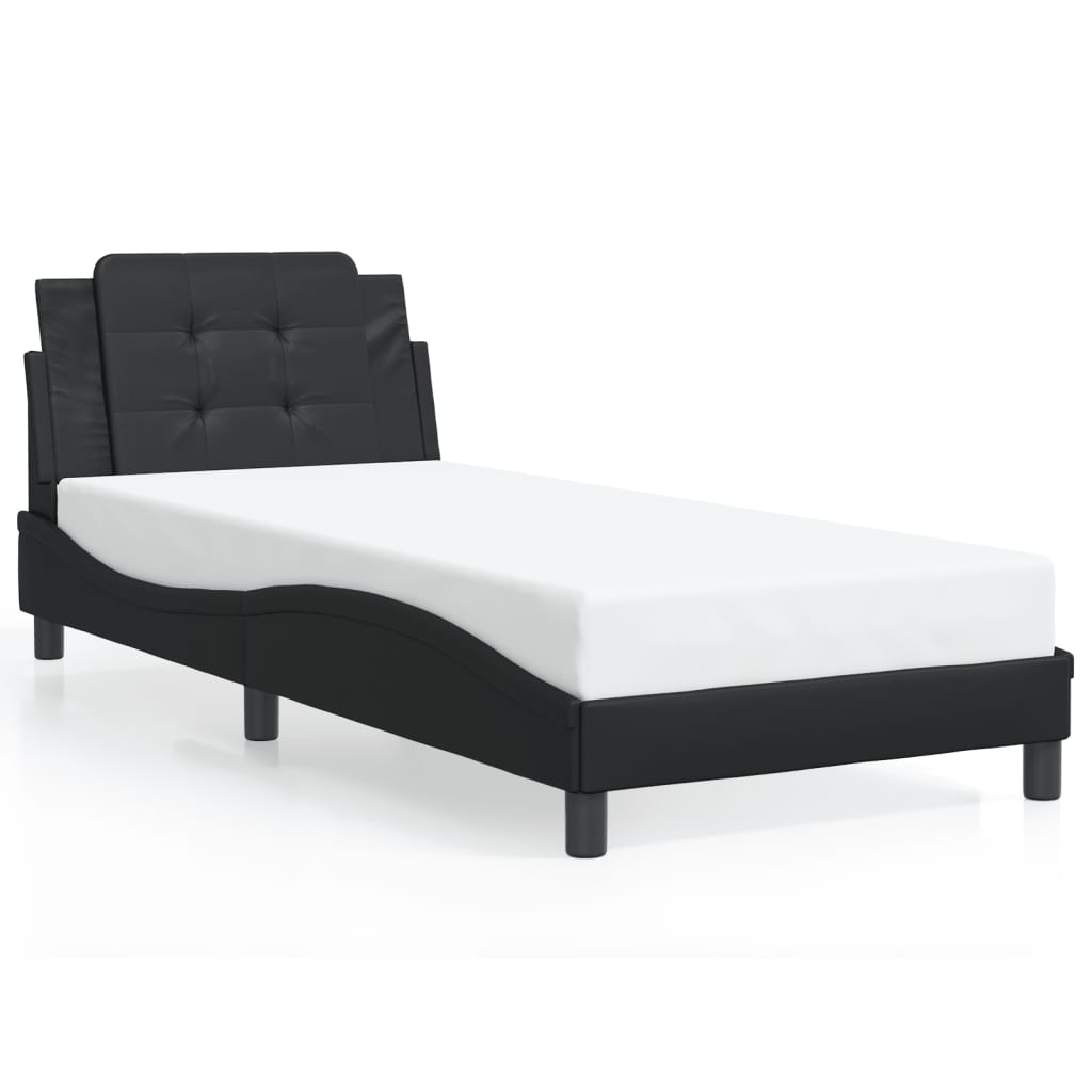 vidaXL Estrutura cama c/ cabeceira 100x200 cm couro artificial preto