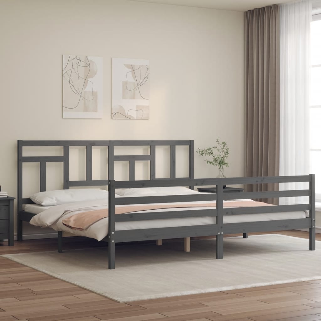 vidaXL Estrutura de cama com cabeceira 200x200 cm madeira maciça cinza