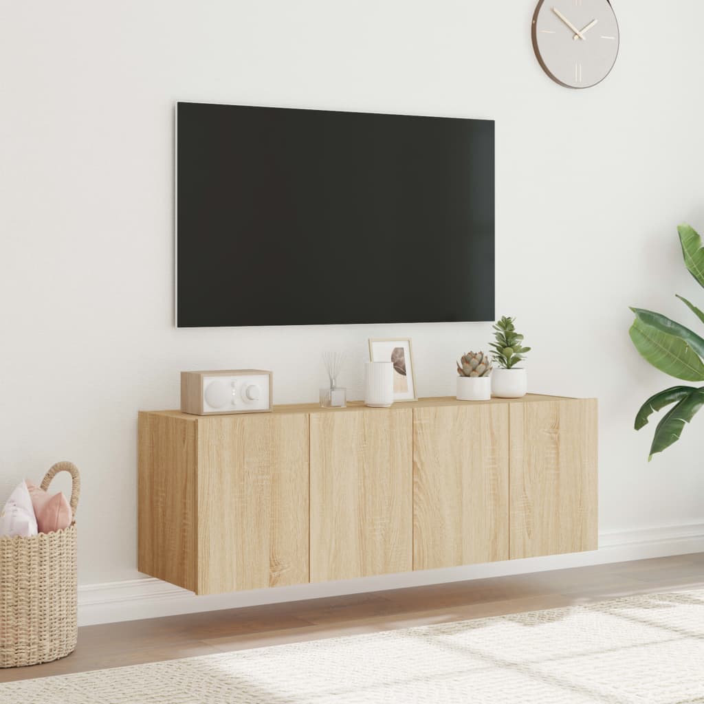 vidaXL Móveis de parede para TV com luzes LED 2 pcs carvalho sonoma