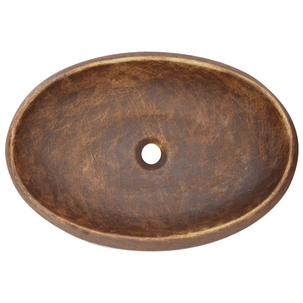 vidaXL Lavatório de bancada oval 59x40x15 cm cerâmica castanho