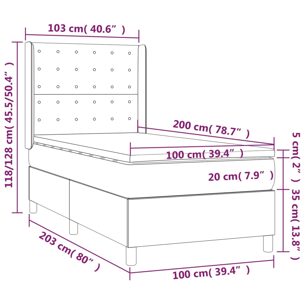 vidaXL Cama box spring c/ colchão e LED 100x200 cm tecido preto