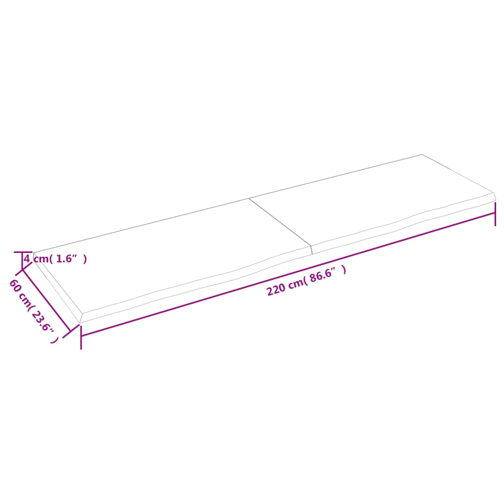 vidaXL Tampo de mesa 220x60x(2-4) cm carvalho maciço não tratado