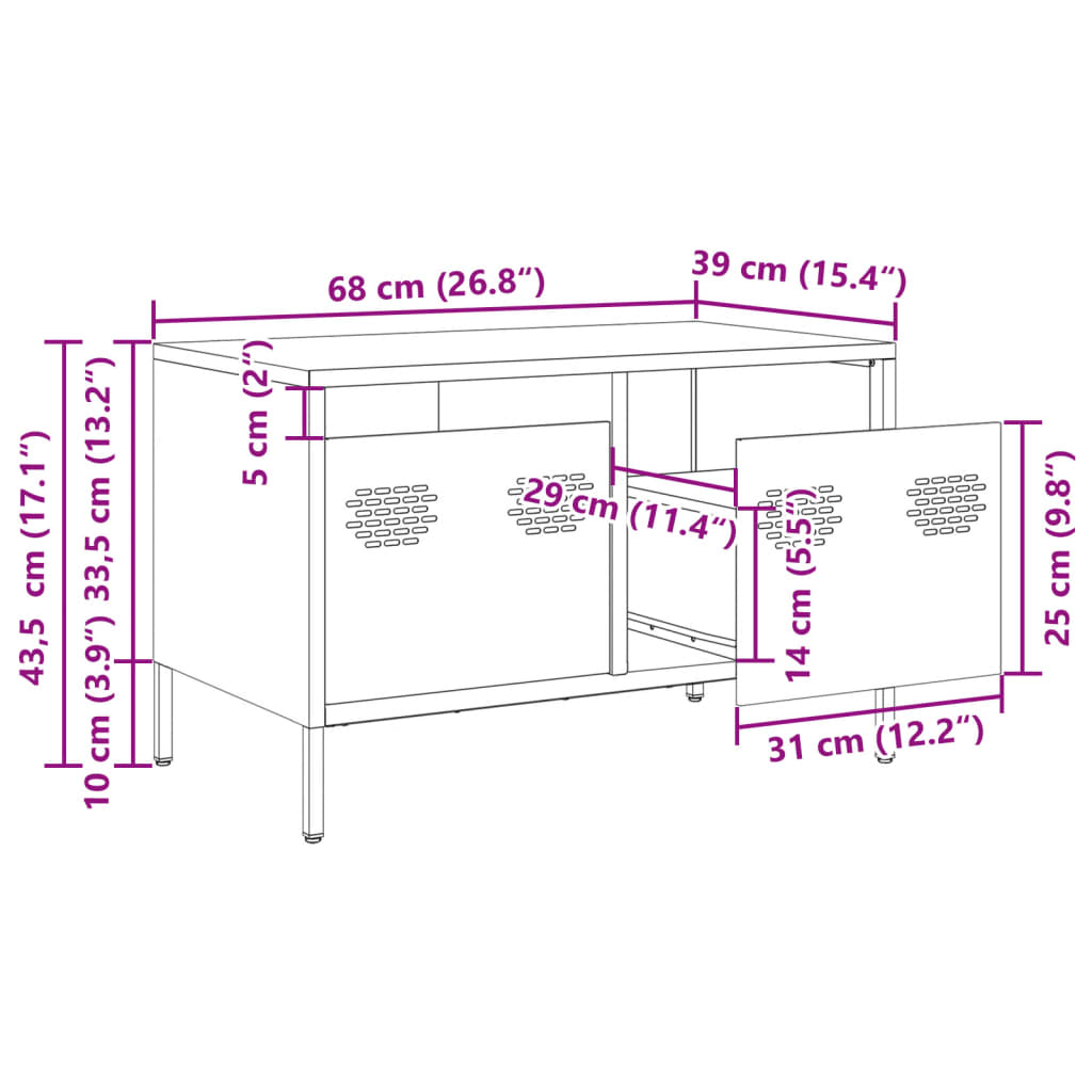 vidaXL Móvel de TV 68x39x43,5 cm aço laminado a frio antracite