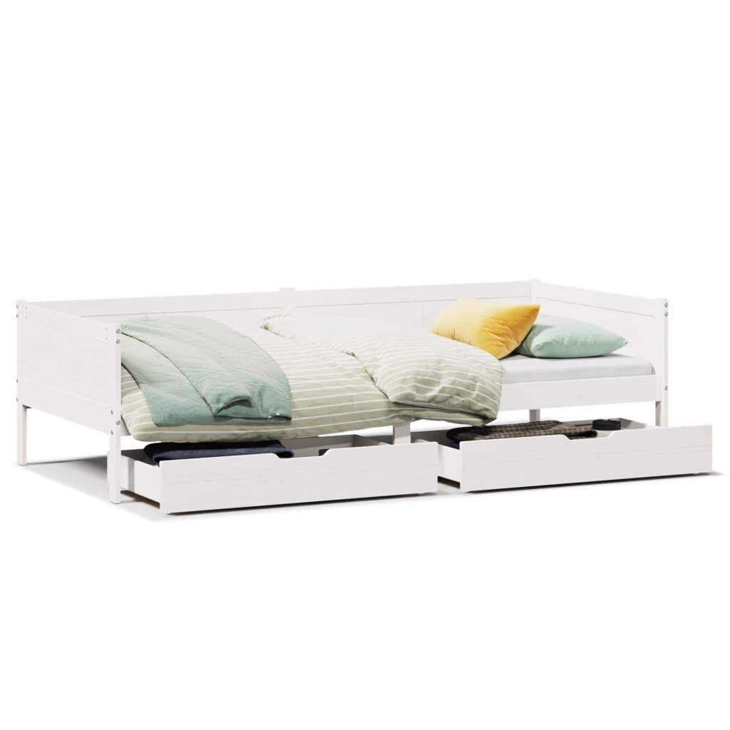 vidaXL Sofá-cama c/ gavetas 90x190 cm madeira de pinho maciça branco