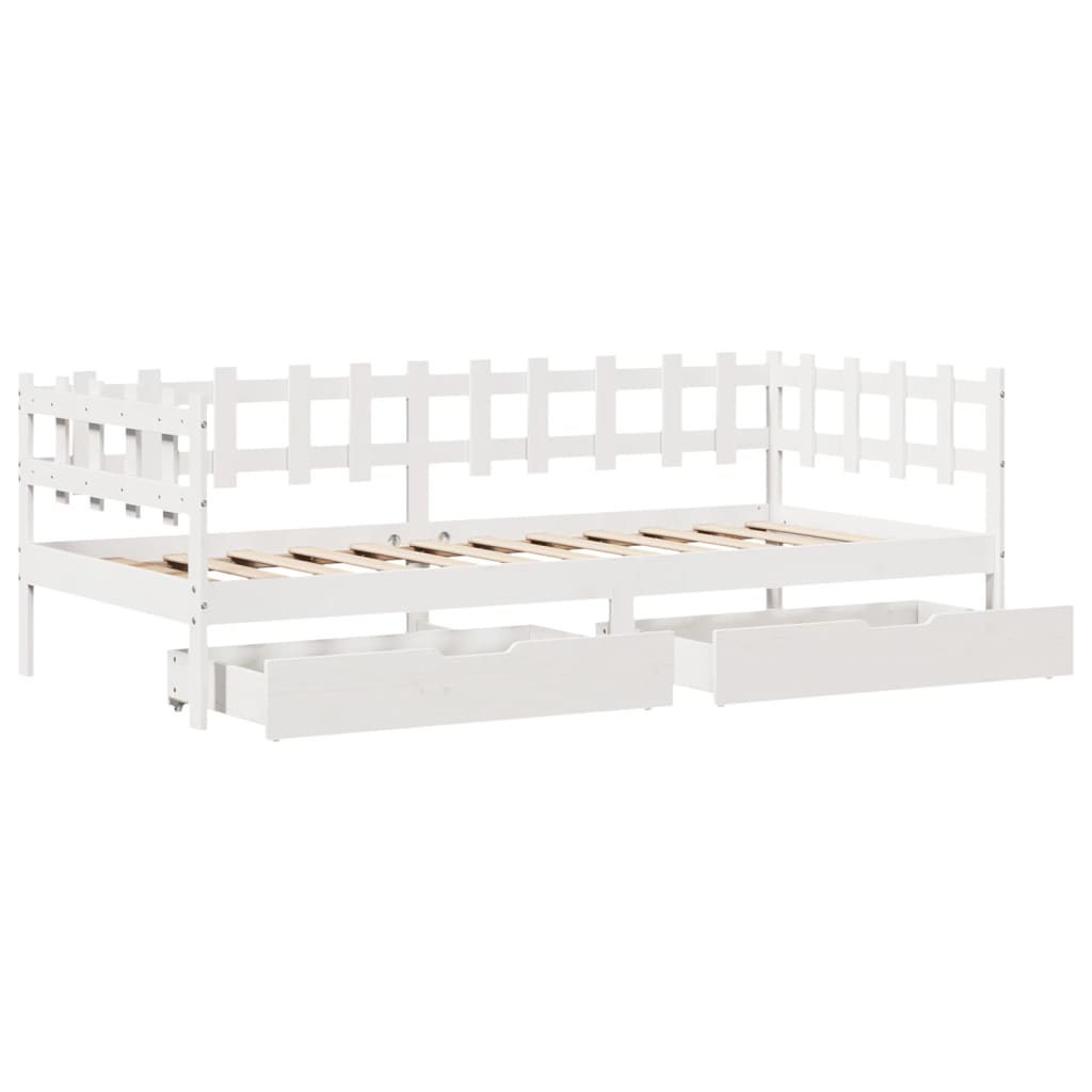 vidaXL Sofá-cama c/ gavetas 90x200cm madeira de pinho maciça branco